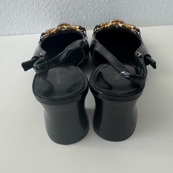 Tory Burch Black and Gold Patten Leather Flats with Chain Detail size 8 - Picture 6 of 9